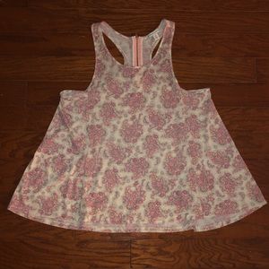 Pink and Beige Floral Tank Top
